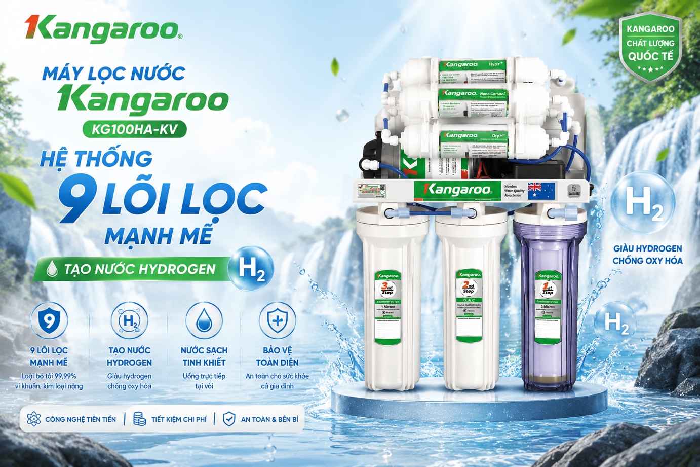 Máy lọc nước Kangaroo KG100HA-KV 9 lõi lọc mạnh mẽ